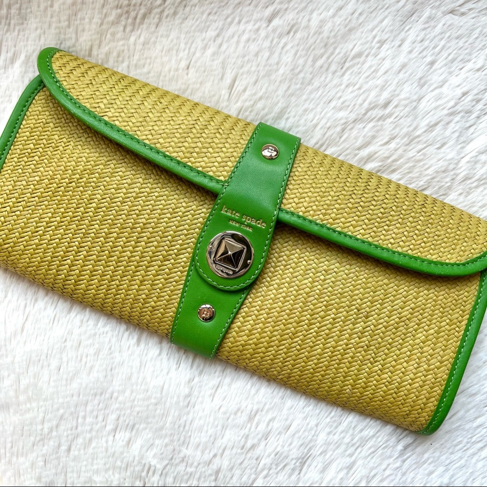 Kate Spade Wicker Clutch with Green Leather Accents